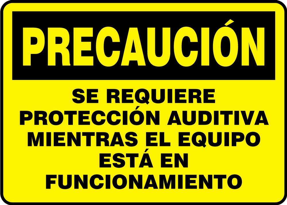 LegendCAUTION HEARING PROTECTION REQUIRED WHILE EQUIPMENT IS OPERATING 7 Length x 10 Width x 0.004 Thickness Black on Yellow Accuform MPPE431VS Adhesive Vinyl Safety Sign