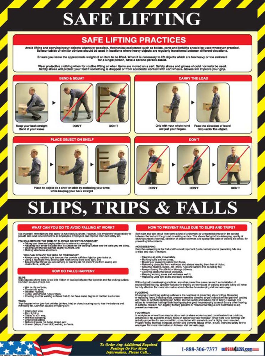 POSTER, SAFE LIFTING/SLIPS, 24 X 18, LAMINATED PAPER, SPANISH