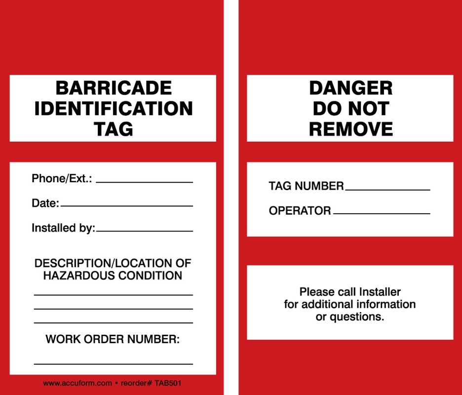 Barricade Status Tag: Barricade Identification Tag