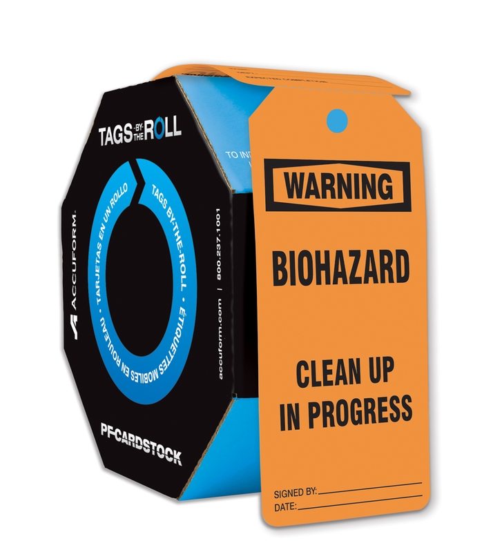 Safety Tag, Header: WARNING, Legend: Warning Biohazard Clean Up In Progress