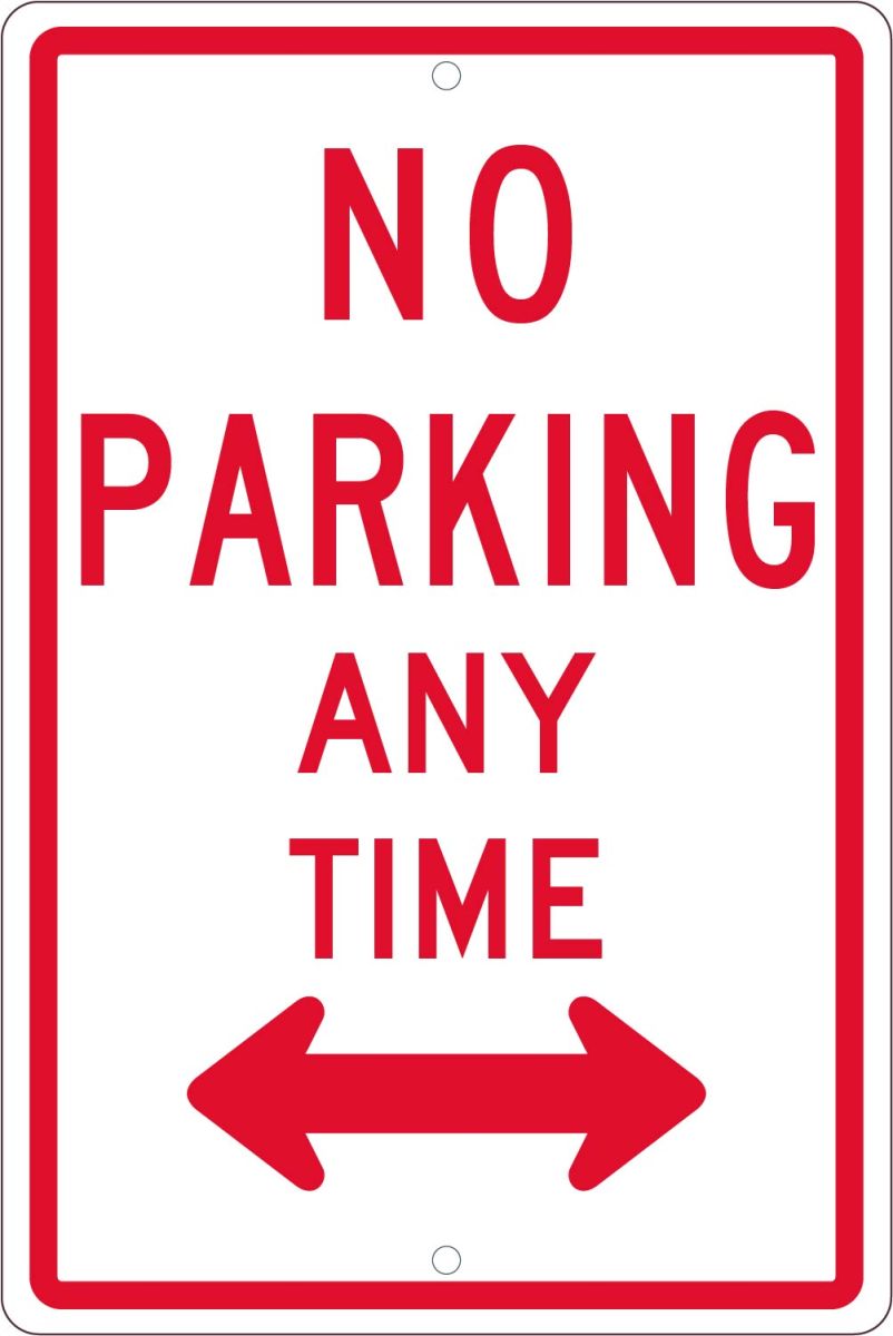 NO PARKING ANYTIME WITH DOUBLE ARROW SIGN
