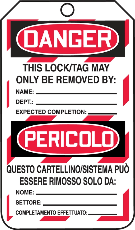 DANGER LOCKED OUT DO NOT OPERATE (LOCK OUT TAG) (English/Italian)