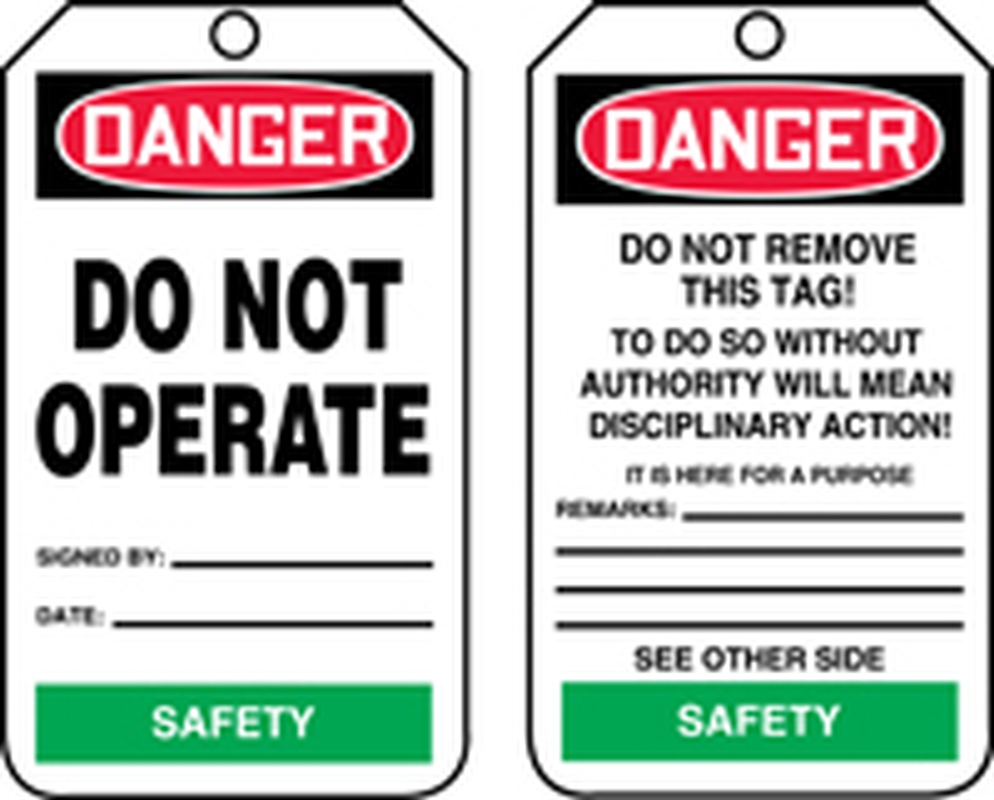 Safety Tag, Header: DANGER, Legend: DANGER DO NOT OPERATE...SAFETY