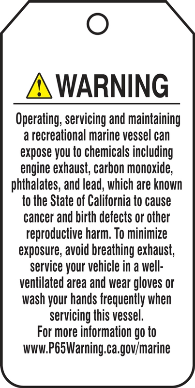 Prop 65 Recreational Vessel Exposure Safety Sign: Cancer And Reproductive Harm