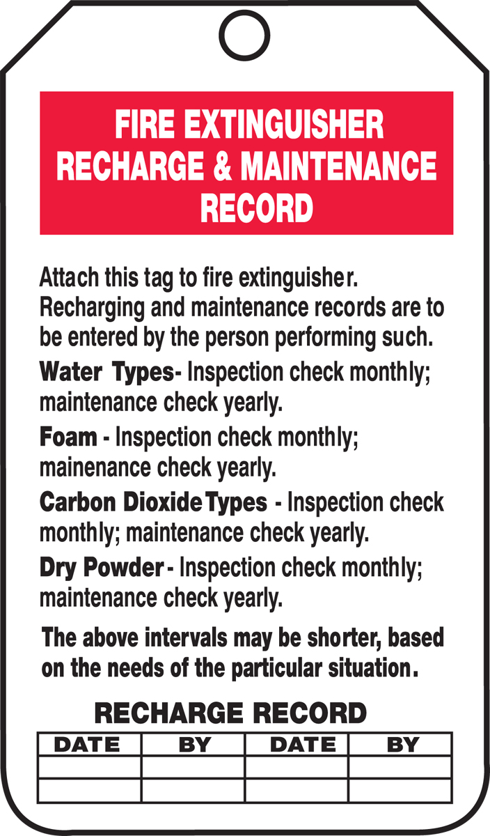 FIRE EXTINGUISHER RECHARGE AND MAINTENANCE RECORD