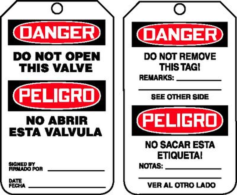 Safety Tag, Header: DANGER, Legend: DO NOT OPEN THIS VALVE