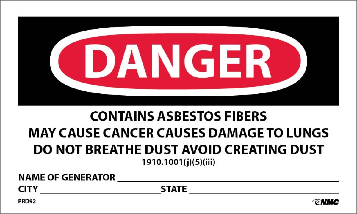 DANGER CONTAINS ASBESTOS FIBERS HAZARD WARNING LABEL