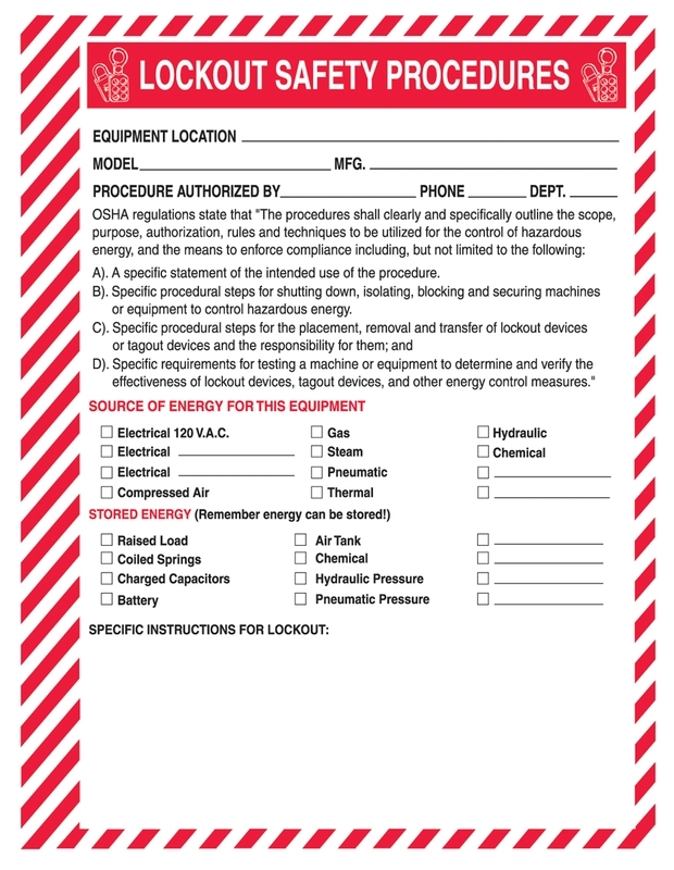 LOCKOUT SAFETY PROCEDURE FORMS