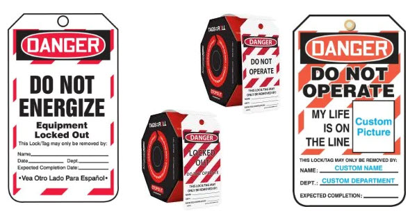 Lockout tags used in lockout-tagout programs