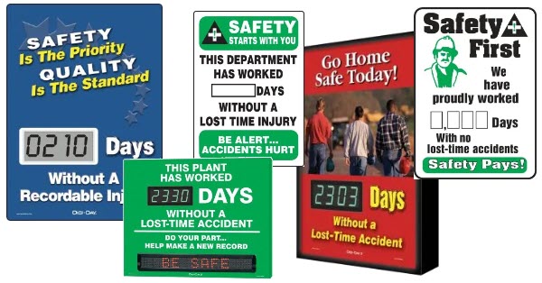 Safety scoreboards to track safe days in the workplace