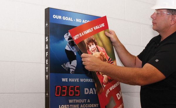 Magnetic faces updaet a safety message quickly and effortlessly.
