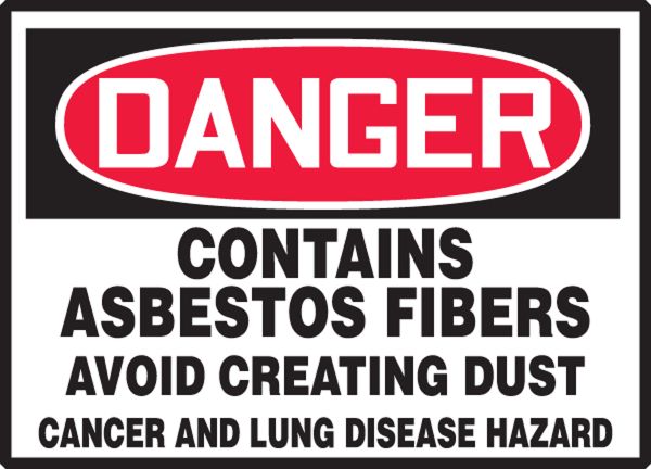 CONTAINS ASBESTOS FIBERS AVOID CREATING DUST CANCER AND LUNG DISEASE HAZARD