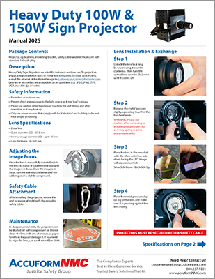 Accuform N M C Projector100 W Heavy Duty Instructions Cover309x400