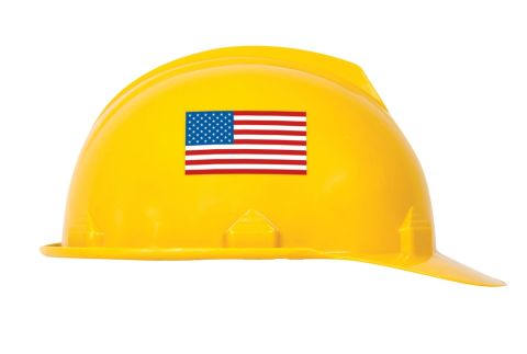 AMERICAN WITH AN ATTITUDE HELMET STICKER AMERICAN FLAG COLORS HARD HAT STICKER 