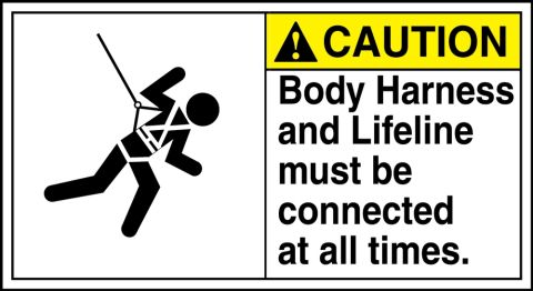 Body Harness and Lifeline Required Caution Sign 10" x 14" OSHA Safety Sign 