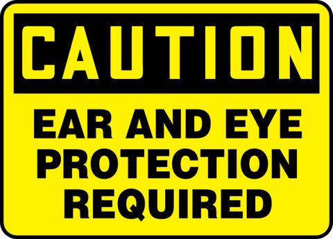 12x18 Aluminu Attention Eye & Ear Protection Required Print Bright Yellow Black Caution Safety Business Sign Large