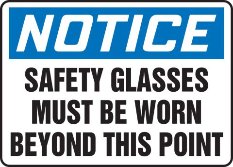 Accuform MPPE854VA Aluminum Safety Sign Legend NOTICE SAFETY GLASSES REQUIRED IN THIS AREA Blue/Black on White Legend NOTICE SAFETY GLASSES REQUIRED IN THIS AREA 7 Length x 10 Width Accuform Signs 7 Length x 10 Width 