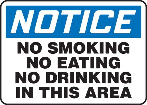 1 X NO SMOKING EATING OR DRINKING WITHIN THIS AREA STICKER SIGN 