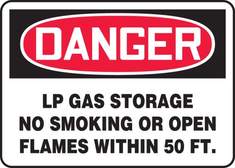Danger Sign LP Gas Storage No Smoking or Flames in 50 FT 10"x14" Aluminum OSHA 