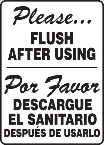 Please Flush After Using Bilingual Restroom Sign SBMRST573