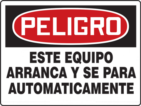 LegendDANGER THIS EQUIPMENT STARTS AND STOPS AUTOMATICALLY Red/Black on White 7 Length x 10 Width Accuform MEQM087VA Aluminum Safety Sign 