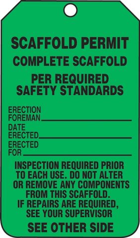 TRS208 Accuform Scaffold Status Safety Tag Yellow Tags 25PK 