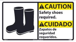 CAUTION SAFETY SHOES REQUIRED SIGN - BILINGUAL