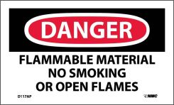 DANGER FLAMMABLE MATERIAL NO SMOKING OR OPEN FLAMES LABEL