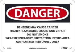 DANGER BENZENE MAY CAUSE CANCER SIGN