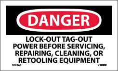 DANGER LOCK-OUT TAG-OUT POWER BEFORE USE LABEL