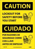 CAUTION LOCKOUT BEFORE START SIGN - BILINGUAL