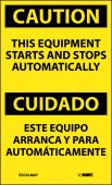 CAUTION THIS EQUIPMENT STARTS AND STOPS AUTOMATICALLY BILINGUAL LABEL