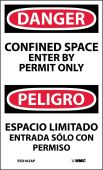 CONFINED SPACE ENTER BY PERMIT ONLY BILINGUAL LABEL