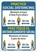PRACTICE SOCIAL DISTANCING, MAINTAIN 6 FEET, ENG/ESP