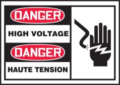 French Bilingual OSHA Danger Electrical Safety Label: High Voltage