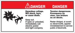 French Bilingual Danger Electrical Safety Label: Hazardous Voltage - Will Shock, Burn, Or Cause Death