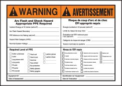 ANSI Bilingual Warning Safety Label: Arc Flash And Shock Hazard Appropriate PPE Required