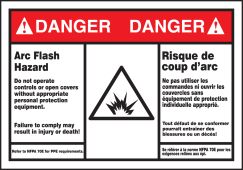 Bilingual ANSI Danger Arc Flash Protection Label: Arc Flash Hazard