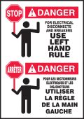Bilingual ANSI Danger Sign: For Electrical Disconnects and Breakers Use Left Hand Rule
