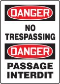 Bilingual OSHA Danger Safety Sign: No Trespassing
