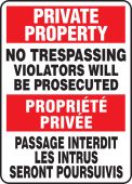 Bilingual Private Property Safety Sign: No Trespassing - Violators Will Be Prosecuted