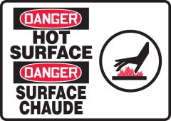 Bilingual OSHA Danger Safety Sign: Hot Surface