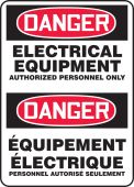 Bilingual OSHA Danger: Electrical Equipment Authorized Personnel Only (English, Français)