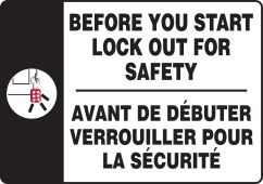 Bilingual Safety Sign: Before You Start Lock Out For Safety