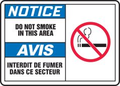 French Bilingual OSHA Notice Smoking Control Sign: Do Not Smoke In This Area