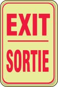 Bilingual Glow-In-The-Dark Safety Sign: Exit