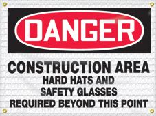 OSHA Danger High Wind Safety Sign: Construction Area - Hard Hats - Safety Glasses Required Beyond This Point