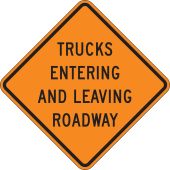 Roll-Up Construction Sign: Trucks Entering And Leaving Roadway