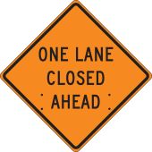 Roll-Up Construction Sign: One Lane Closed Ahead