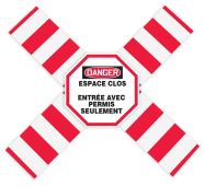 Spanish OSHA Danger Flanged Pipe Barrier Kit: Espacio - Confinado - Entrada Solo Con Permiso